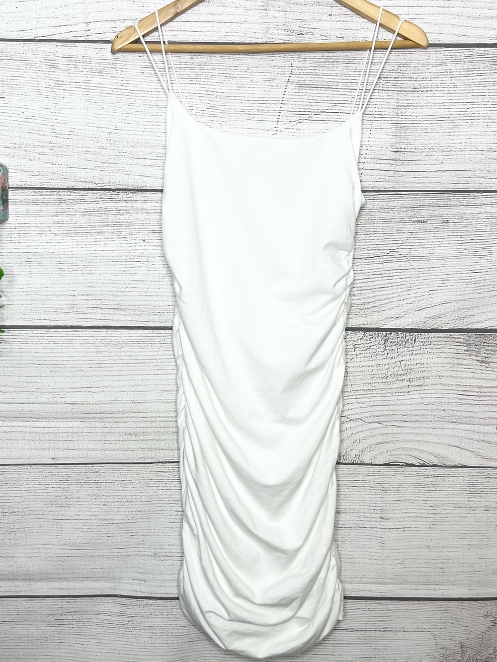 SHEIN White Ruched Mini Slip Dress with Double Spaghetti Straps Size Medium